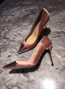 2018 nokta ayak pompaları patchwork tarzı pembe pompaları ince topuk parti ayakkabı bayan karışık renk yüksek topuklu seksi elbise ayakkabı