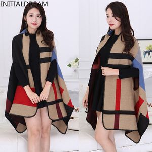 Xaile lenço mulheres outono inverno poncho vintage manta senhora malha xaile capa cashmere estilo xadrez espesso grosso cachecol quente s18101904