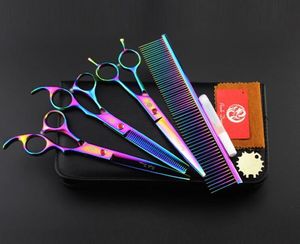 con confezione in pelle al dettaglio drago viola set da 3 pezzi forbici per capelli professionali da 7.0 