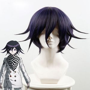 Danganronpa V3: Killing Harmony Ouma Kokichi Parrucca Cosplay Parrucca corta diritta per anime Parrucche per feste di Natale + Berretto