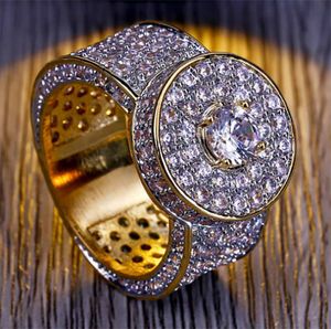 Hochwertige, maßgeschneiderte Cluster-Hip-Hop-Ringe mit Iced Out-Kubikzirkonia und Micro Pave-Bling-Bling-Ringen, 18 Karat vergoldet mit simulierten Diamanten