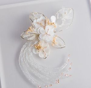 New headwear da noiva, flor de borboleta branca, tassel flor cabeça pin, acessórios do cabelo ornamento do casamento
