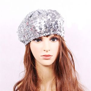 Festas de moda lantejoulas boina hat shel crochê shining boinas boné captura de impressão vintage girina chapéu de dança de dança para mulheres garotas bonés 14 coloridas