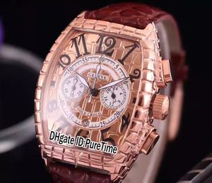 Nowy Czarny Croco 8880 3D Cracking Rose Gold Gold Dial Miyota Kwarcowy Chronograph Mens Watch Stopwatch Brown Skórzany Pasek Tanie PureTime A55C3