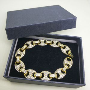 18K prawdziwe złoto platerowane Marine Link CZ Bling Bling bransoletki 12mm 18CM pełna CZ Sigle Row Link Chain bransoletka mężczyźni kobiety Hip hop biżuteria