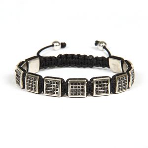 Ailatu Mens Gioielli All'ingrosso 10 pz/lotto Antico Oro e Argento Micro Pavimenta Nero Cz Flatbead Macrame Sqaure Braccialetto