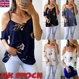Womens Cold Shoulder Floral Summer Tops Ladies Loose Casual Blouse Tee T Shirt