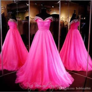 A-Line Prom Dresses Luxury Crystal Beaded Beauty Pageant Ball Gown Sexig V Neck ärmlös Tulle Formal Quinceanera Evening Dresses Hy889