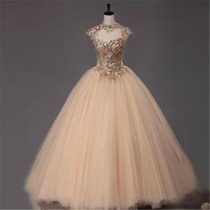 2019 New Champagne Ball Gown Quinceanera Dresses Crystals For 15 Years Sweet 16 Plus Size Pageant Prom Party Gown QC1037