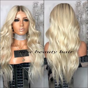 9A new top grade quality ombre Platinum blonde full lace front wigs synthetic hair natural hairline wigs for women