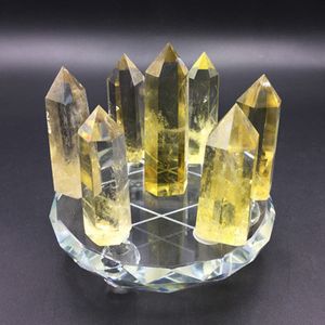 Natural citrine smoky crystal wand quartz Seven star array gemstone point Seven Star group Chakra+glass stand reiki healing