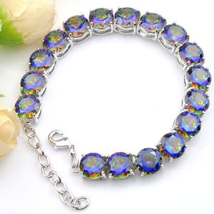 Luckyshine Round Colorful Blue Natural Mystic Topaz 925 Sterling Silver Plated Fashion Rainbow Zircon Lovers Armband Bangles Smycken