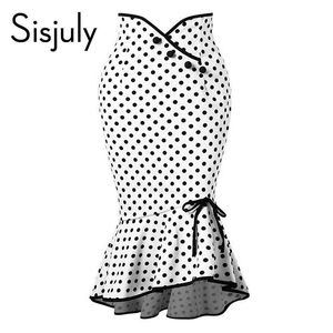 Sisjulyの女性の短いスカートヴィンテージ白い水玉スカートセクシーなシックな夏の非対称のちょう結びの女性ビンテージスカートの女の子新しいS916