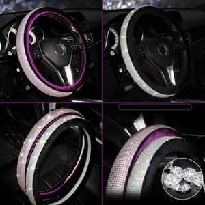 Carshaping Bling Bling Rhinestones Auto Stuurhoes Zwart Paars Zachte Pluche Handcraft Stuurwiel Covers Auto accessoires