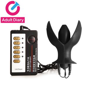 Electro Shock Vibrerande Anal Dilator Butt Plug Electric Prostata Massager Anal Plug Bullet Vibrator Sexleksaker För Män Kvinna Gay Y18110203