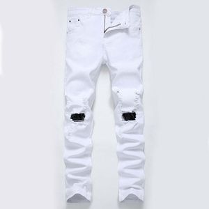 Men Casual Jeans Denim Pants Straight Distressed Ripped Knees Holes Regular Free Shipping