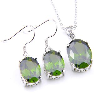 Luckyshine Ellipse Green Peridot Silver 925 Necklaces White Gold Pendant Earrings Jewelry Sets For Women Free shippings