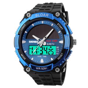 عرض Men Fashion Solar Double Watch Electronic Watch في الهواء الطلق الطلاب المقاومون للماء يشاهدون التجارة الخارجية البيع الساخن