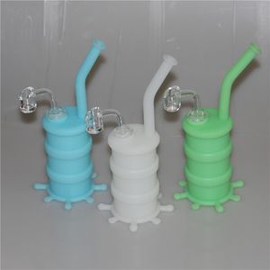 Glow in the dark silicone oil dab rigs hookah with Clear 4mm 14mm male quartz nails silicone water pipe bong