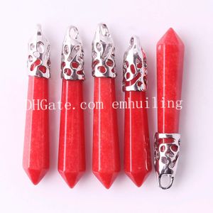 Natural Red Jade Point Pendant, pietra preziosa lunga Bullet cristallo di quarzo sfaccettato, esagono prisma matita punto pendenti di fascini per la collana 10 pezzi