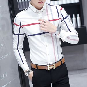 Новый мужской полосатый с длинными рукавами рубашки корейский британский молодежный бизнес случайные студенты тонкий смешанный цвет рубашки