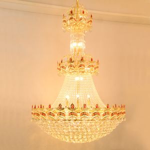 Modern Crystal Chandelier LED Light American Golden Crystal Chandeliers Lights Fixture Hotel Hem Hanging Lamps European Large Droplight 3 White Color Dimble