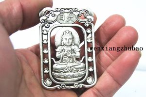 Antikes weißes Kupfer (Amulett) mit doppelter Lotusblume, großer Tag (Buddha). Glückskettenanhänger.