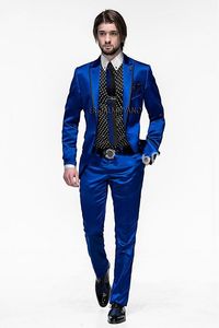Hohe Qualität One Button Royal Blue Bräutigam Smoking Trauzeugen spitze Revers Mann Blazer Herren Hochzeitsanzüge Jacke Hose Krawatte H785248K