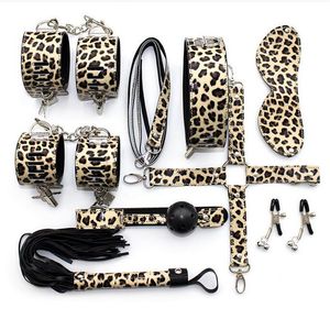 Gioco per adulti 8 pezzi / set Kit leopardo sexy Fetish SM Bondage sessuale Imbracatura di ritenuta BDSM Schiava erotica Giocattoli del sesso Giocattoli del sesso per coppie D18103107