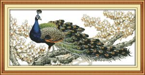 優雅な孔雀の装飾絵画、手作りクロスステッチ刺繍針仕事セットカンバスDMC 14ct / 11ct