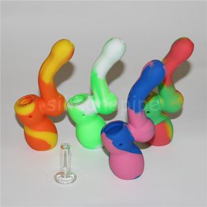 Silicone water pipes glass bongs hookahs waterpipes mini silicone bubbler bong with bowl