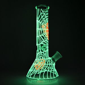 k Free DHL Spider Web Beaker Fluorescent Bong Straight Tube Dab Rigs Water Pipes Grow In Dark Bong 18.8mm Joint Smoking Waterpipe GID02