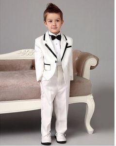 Handsome One Button Notch Lapel White Kid Complete Designer Handsome Boy Wedding Suit Boys' Attire Custom-made (Jacket+Pants+Tie)