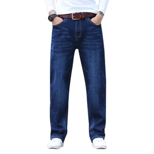 Mens Plus Size 30-44 Jeans alla caviglia con elastico in vita grande blu scuro Jeans elasticizzati casual da uomo grande e alto