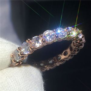 Handmade Sexy Anniversary ring 4mm 5A Zircon Cz Rose Gold Filled 925 silver wedding band rings for women bridal Jewelry Gift