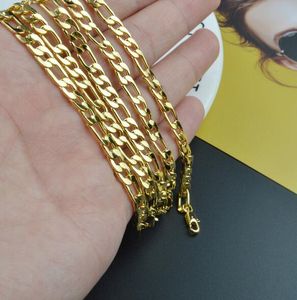 Heißer Mann Frau Überzug 18K Gold 5MM Armband flache Kette Seitenarmband Trendiges langes Figaro-Kettenarmband 19/20/21/22/23cm