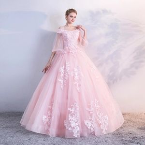 2018 Pembe Prenses Sevgiliye Aplikler Balo Quinceanera Elbiseler Organze Dantel-up Tatlı 16 Elbiseler Debutante 15 Yıl Parti Elbise BQ66
