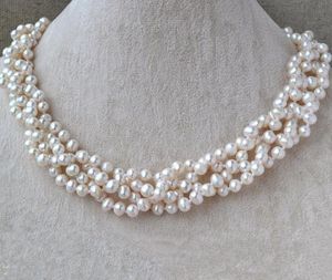 Nuovi gioielli di perle naturali arrivanti, collana di perle d'acqua dolce vere da 18 pollici 4 file 5-6mm di colore bianco, regalo per donna con perle girocollo