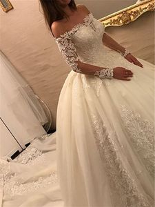 Vestido de Novia Appliques Ball Gown Lace Bröllopsklänningar från axelbröllopsklänning Princess Bridal Dress Robe de Mariage Bröllopsklänningar