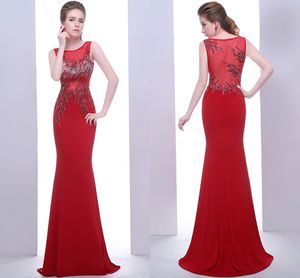 High Quality New Red Fashion Formal Evening Dresses Round Neck Tulle Hand-Made Beads Party Adult Dresses Mermaid Prom Dresses HY042