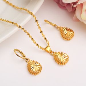 Women Fashion High 3D Jewelry set Necklace Earrings Wedding sets 24k Yellow Fine Gold alluvial gold Filled AfricaArabia Middle East gift