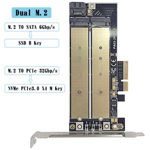 Dual Slot M.2 Carte d'adaptateur NGFF TO PCIe, SSD M2 SSM NVMe vers PCIe 3.0 X4 32 Gbp / s, SSD M2 vers SATA 6 Gbp / s B-Key M2 SSD2230 2242 2260 2280 22110 en Solde