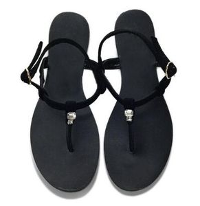 2018 nyaste sommar svart läder lägenheter sandaler shinny kristall strand flip flops kvinna elegant rem casual klänning sandaler skor