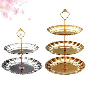 2/3 Layers Fruit Plates Stand Pastry Tray Candy Dishes Cake Desserts Stainless Steel Party Home Decoration Wedding Decorations