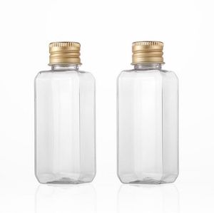 50ml Clear Empty Plastic Cosmetics Lotion Square Bottle With Gold Screw Lid 50cc Shampoo PET Packaging Containers LX3224