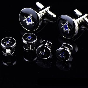 Högkvalitativ polerad Shining Brass Men's Silver Masonic Cuff Links och Mason Button Mens Freemason Shirt Cufflink