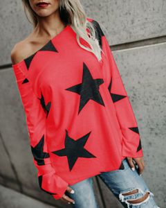 Moda charme outono feminino tshirt primavera strapless estrela impresso manga longa colheita camiseta das mulheres camisetas plus size S-4XL