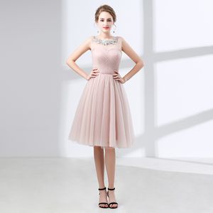 Roze Korte Prom Dresses Tule Puffy Elegant Cocktail Party Avondjurk Knielengte Meisjes Prom-jurk