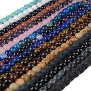 6mm Natural Stone Beads Black Lava Tiger Eye Bulk Loose Stone Beads For DIY Making Bracelet Necklace Jewelry
