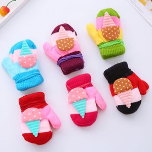 Lovely Baby Colorful Knitted Gloves Ice Cream Rabbit Bear Flower Deer Cute Kids Mitten With Hanging Rope 8 Different Style